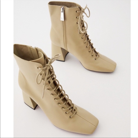 zara lace up boots beige